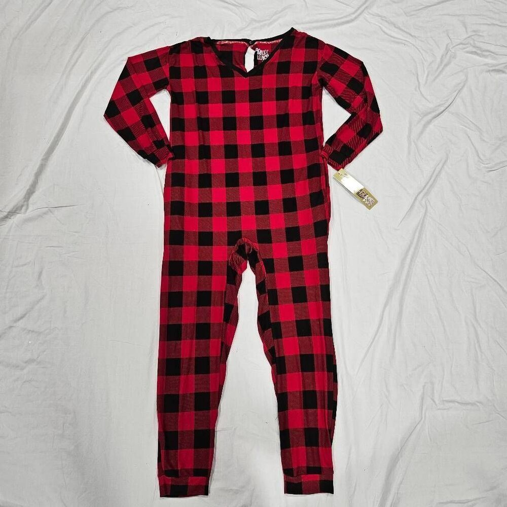 Muk Luks Red and Black Buffalo Check One Piece Holiday Pajamas size Large